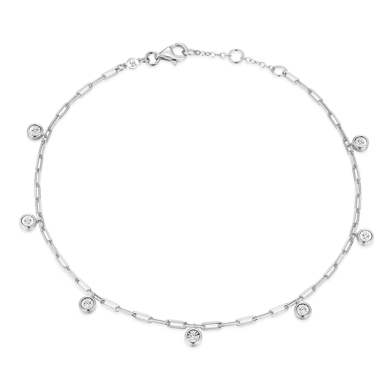 Dangle Station Lab-Created Diamond Mini Paperclip Anklet in Rhodium-Plated Sterling Silver | M by Monte Luna