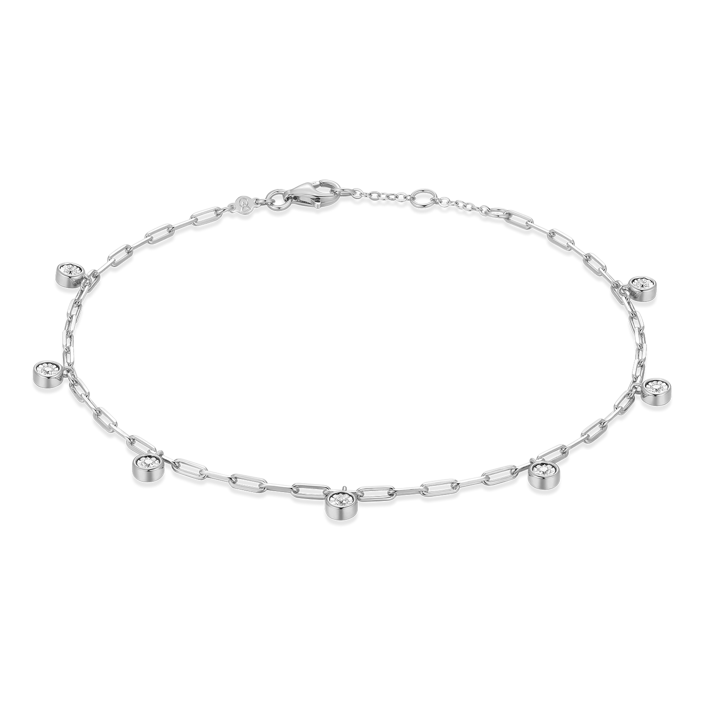 Dangle Station Lab-Created Diamond Mini Paperclip Anklet in Rhodium-Plated Sterling Silver | M by Monte Luna