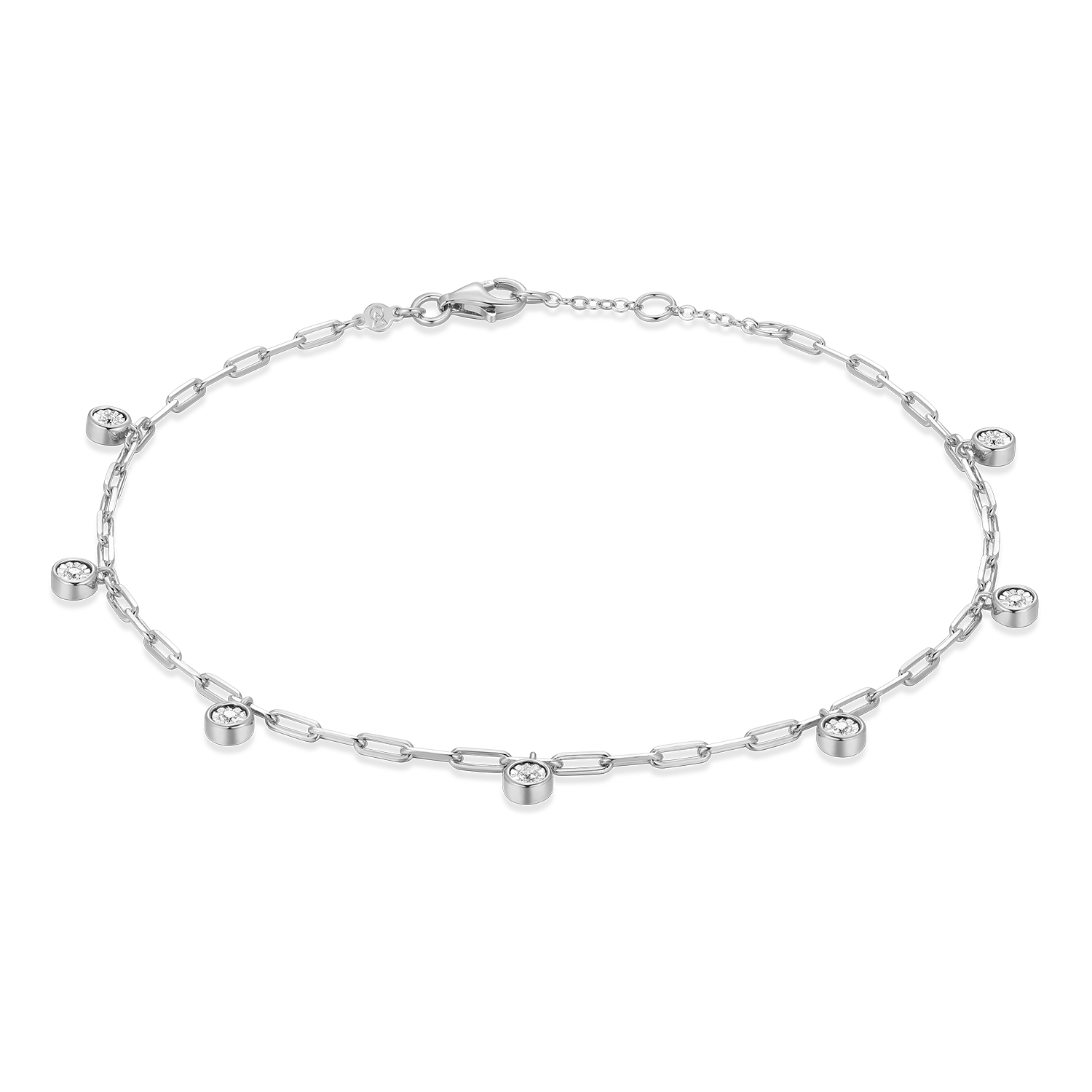 Dangle Station Lab-Created Diamond Mini Paperclip Anklet in Rhodium-Plated Sterling Silver | M by Monte Luna