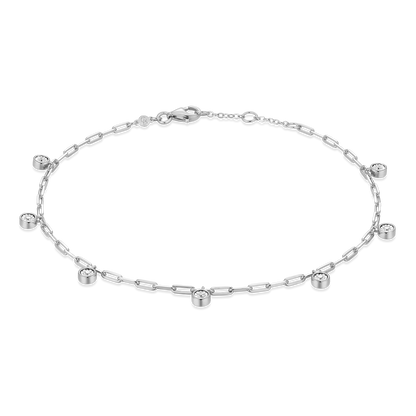 Dangle Station Lab-Created Diamond Mini Paperclip Anklet in Rhodium-Plated Sterling Silver | M by Monte Luna