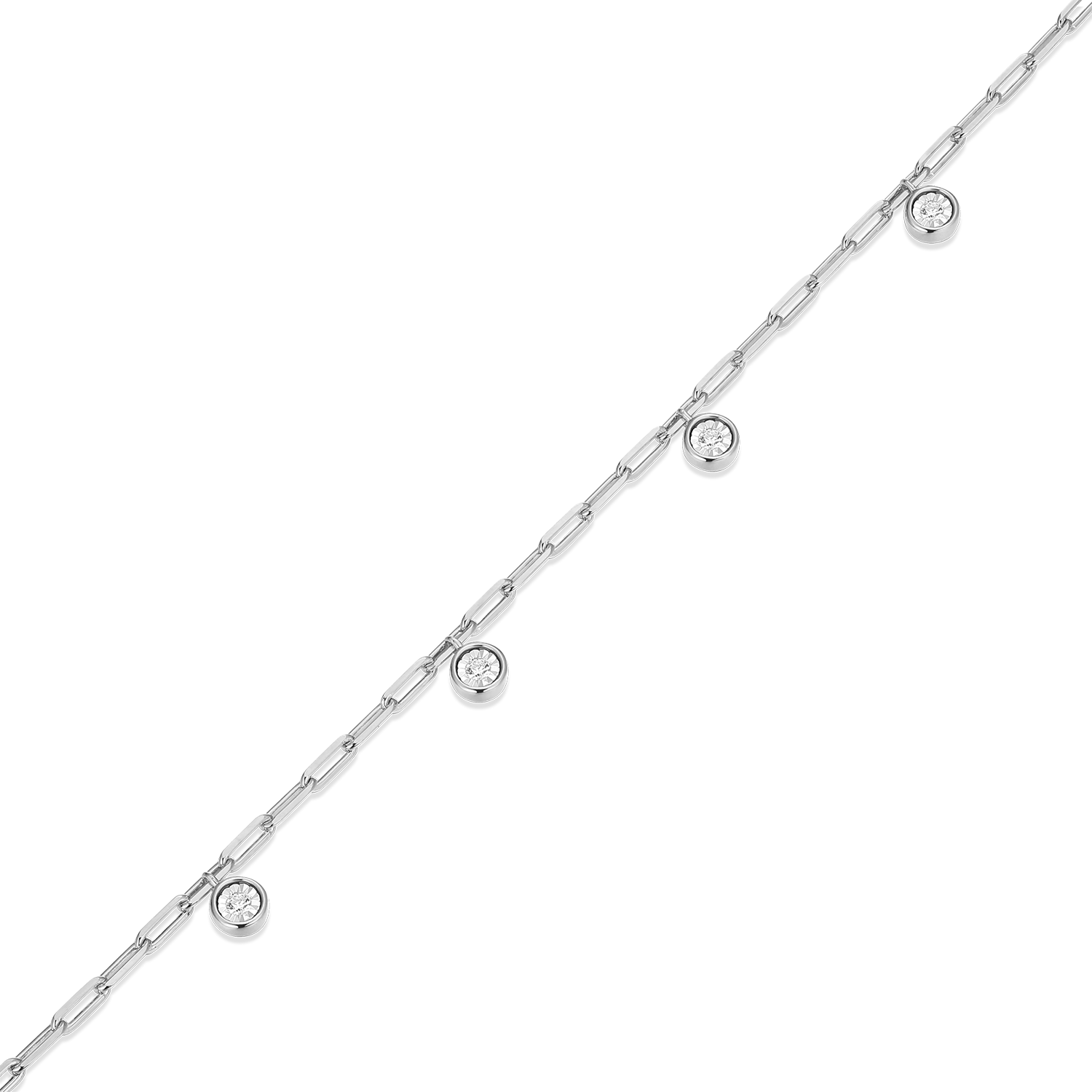 Dangle Station Lab-Created Diamond Mini Paperclip Anklet in Rhodium-Plated Sterling Silver | M by Monte Luna