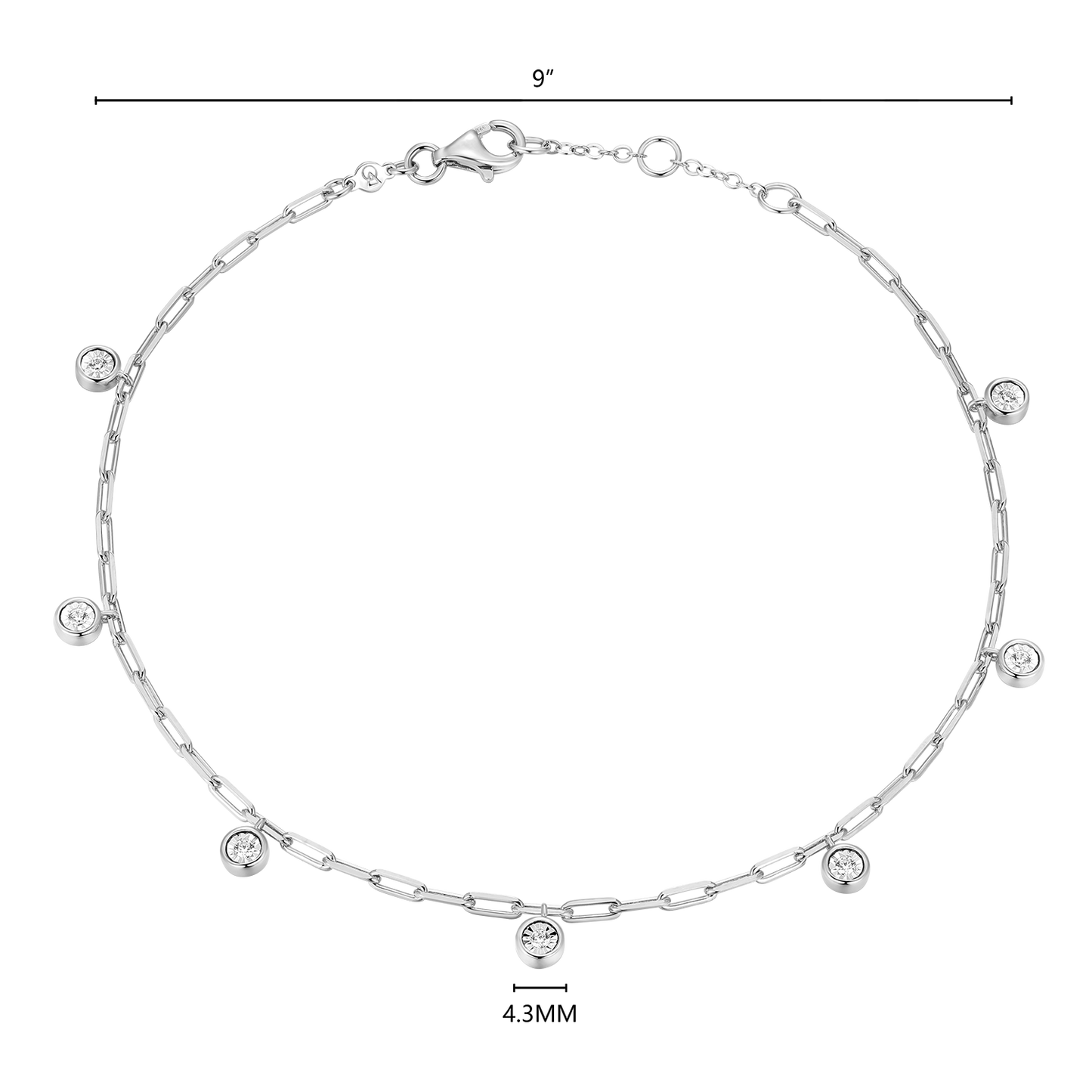 Dangle Station Lab-Created Diamond Mini Paperclip Anklet in Rhodium-Plated Sterling Silver | M by Monte Luna