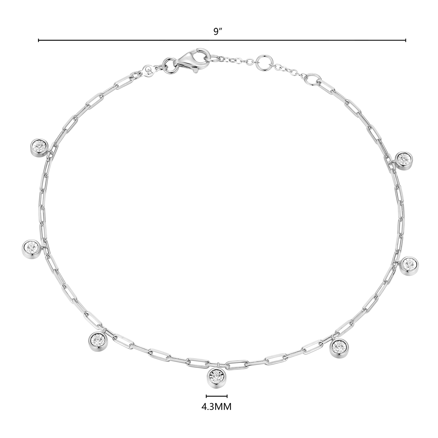 Dangle Station Lab-Created Diamond Mini Paperclip Anklet in Rhodium-Plated Sterling Silver | M by Monte Luna