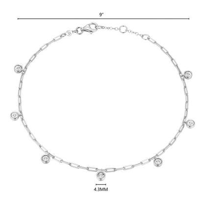 Dangle Station Lab-Created Diamond Mini Paperclip Anklet in Rhodium-Plated Sterling Silver | M by Monte Luna
