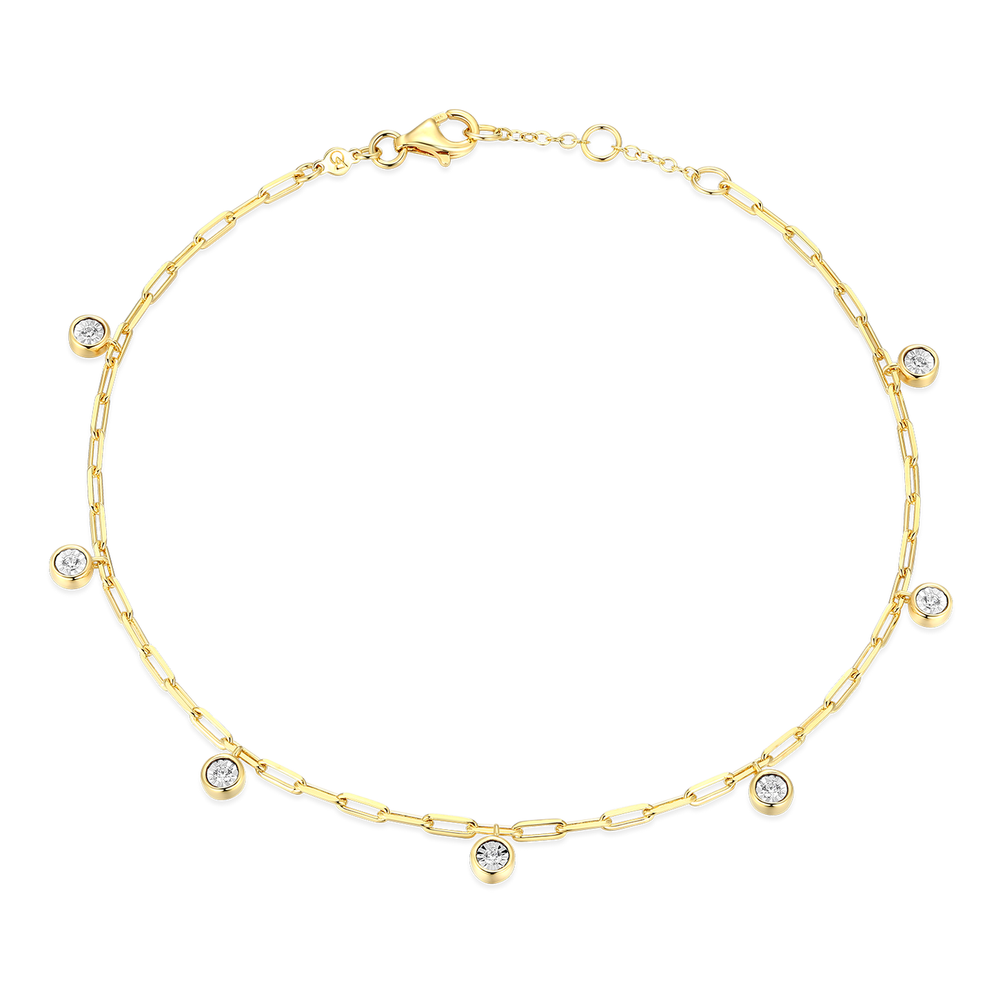 Dangle Station Lab-Created Diamond Mini Paperclip Anklet in 14K Yellow Gold-Plated Sterling Silver | M by Monte Luna