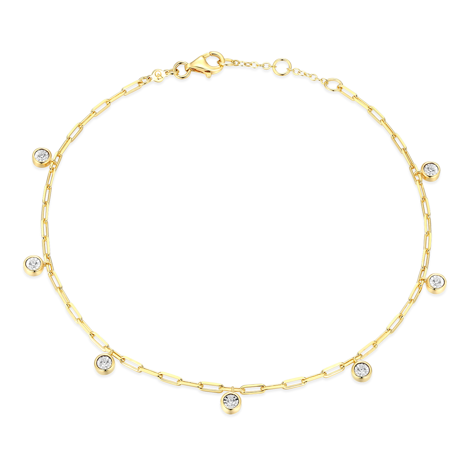 Dangle Station Lab-Created Diamond Mini Paperclip Anklet in 14K Yellow Gold-Plated Sterling Silver | M by Monte Luna