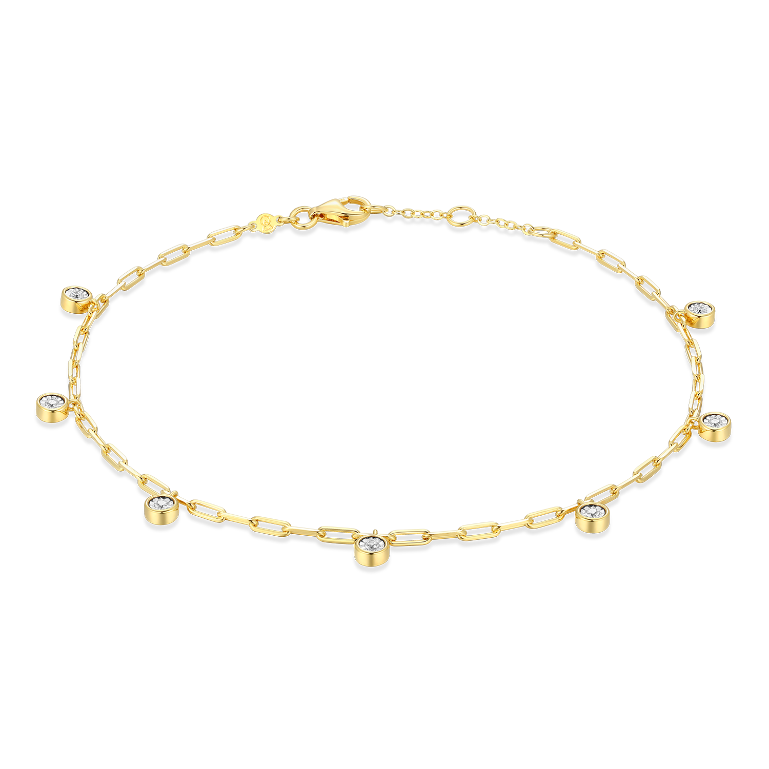 Dangle Station Lab-Created Diamond Mini Paperclip Anklet in 14K Yellow Gold-Plated Sterling Silver | M by Monte Luna