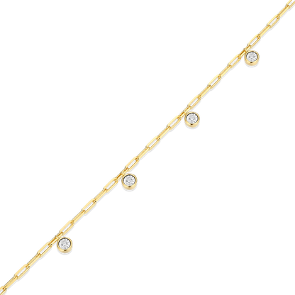 Dangle Station Lab-Created Diamond Mini Paperclip Anklet in 14K Yellow Gold-Plated Sterling Silver | M by Monte Luna