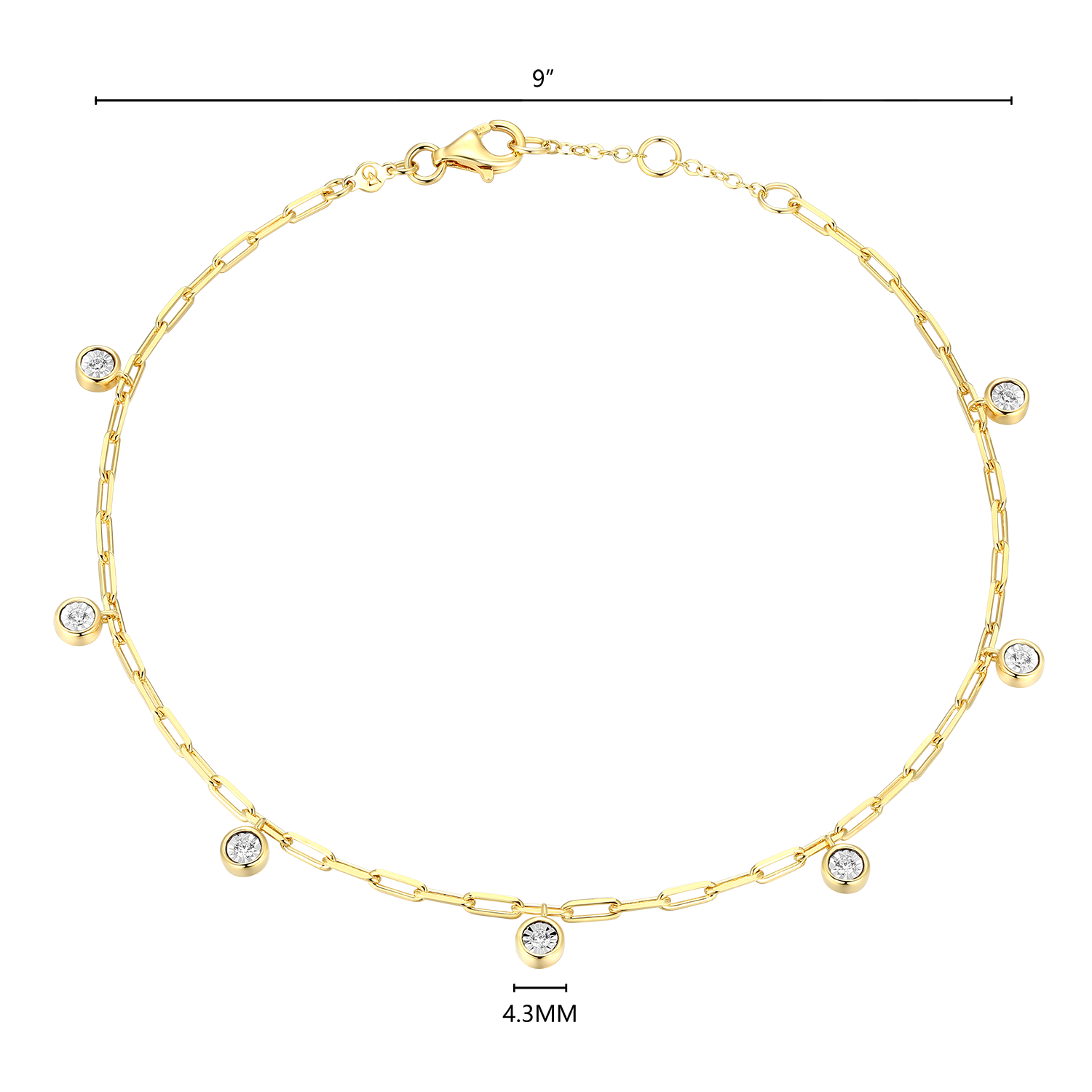 Dangle Station Lab-Created Diamond Mini Paperclip Anklet in 14K Yellow Gold-Plated Sterling Silver | M by Monte Luna