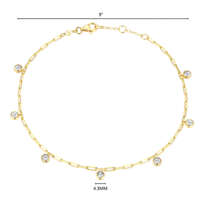 Dangle Station Lab-Created Diamond Mini Paperclip Anklet in 14K Yellow Gold-Plated Sterling Silver | M by Monte Luna