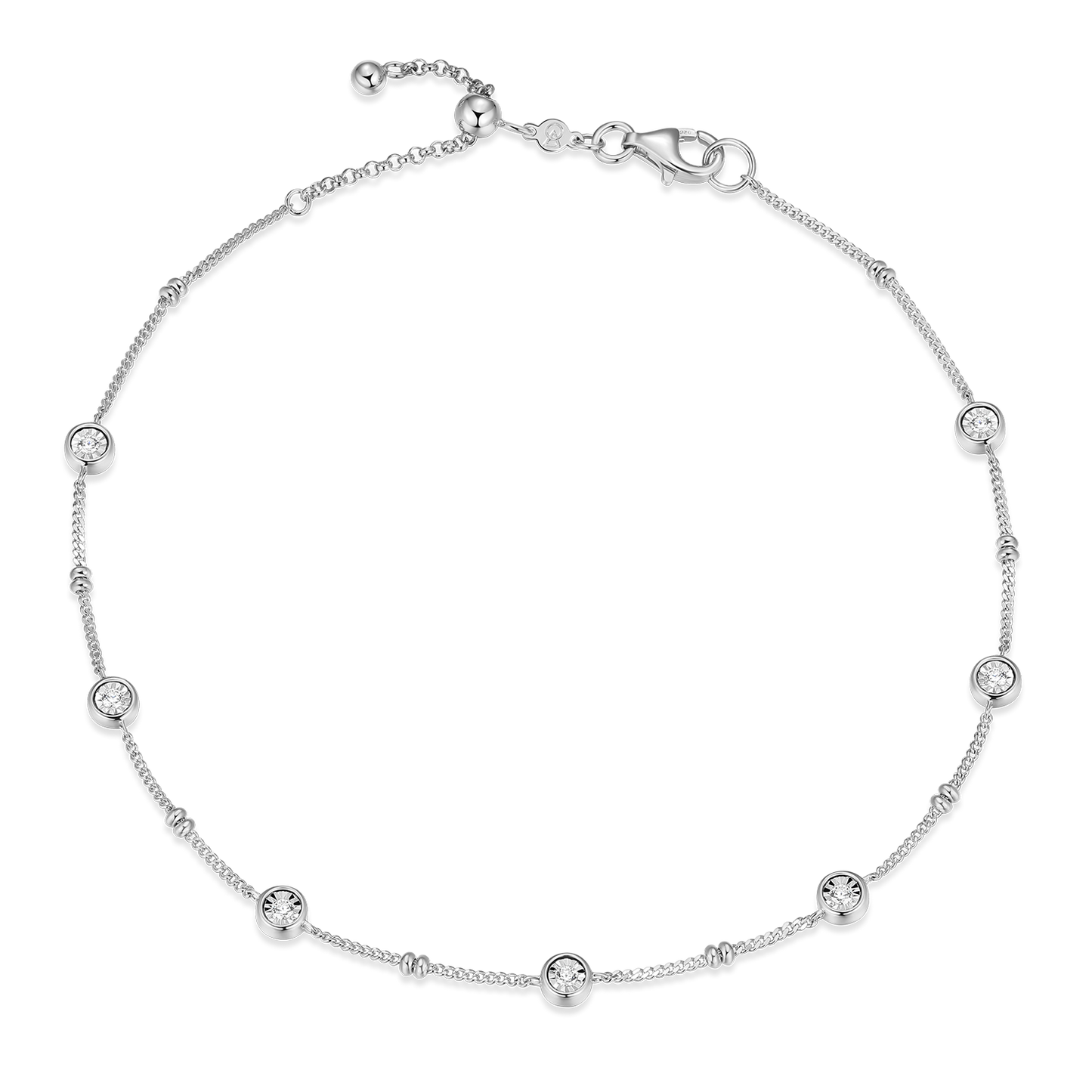 Bezel Station Lab-Created Diamond Beaded Bolo Anklet in Rhodium-Plated Sterling Silver | M by Monte Luna
