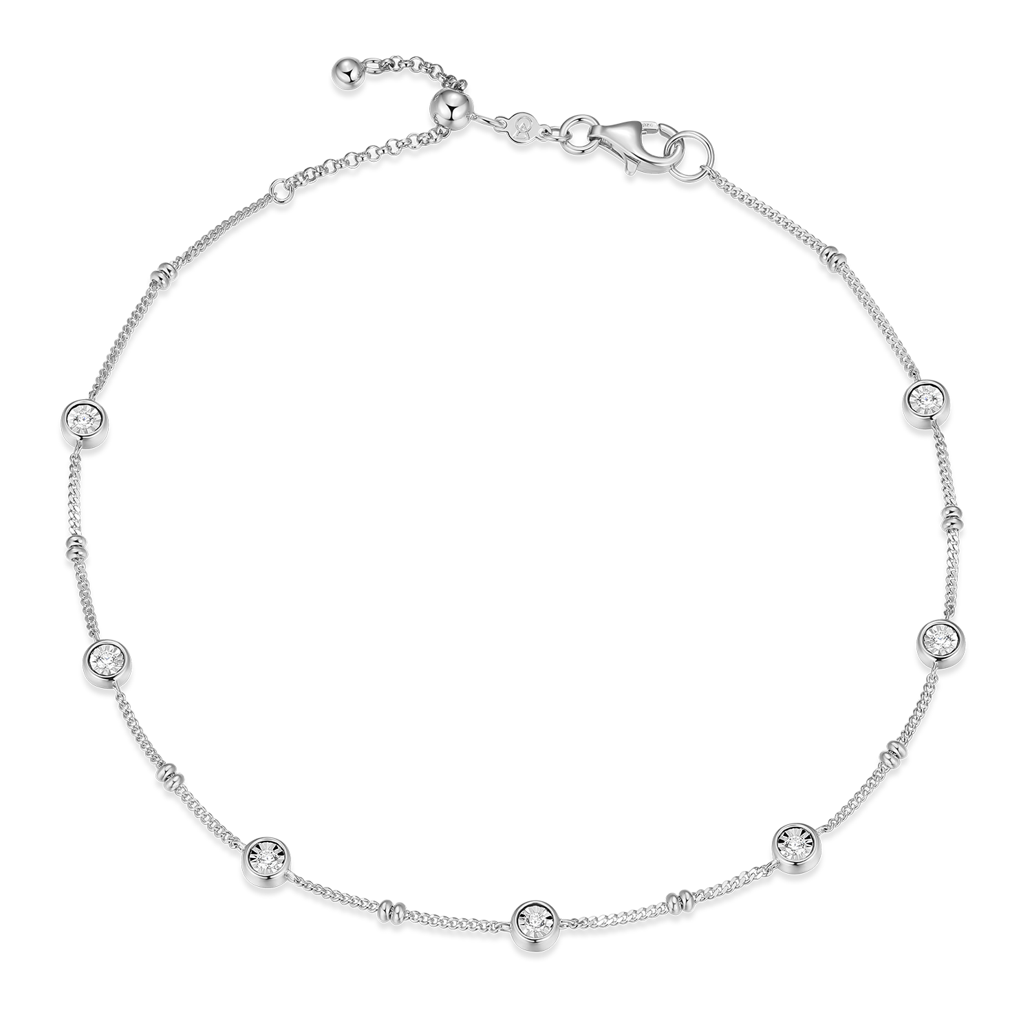 Bezel Station Lab-Created Diamond Beaded Bolo Anklet in Rhodium-Plated Sterling Silver | M by Monte Luna