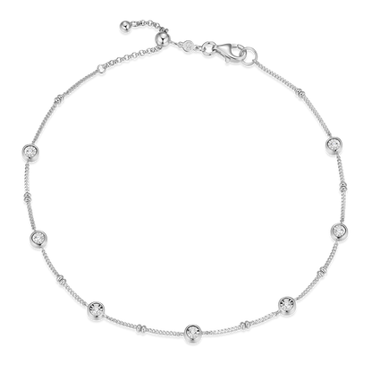 Bezel Station Lab-Created Diamond Beaded Bolo Anklet in Rhodium-Plated Sterling Silver | M by Monte Luna
