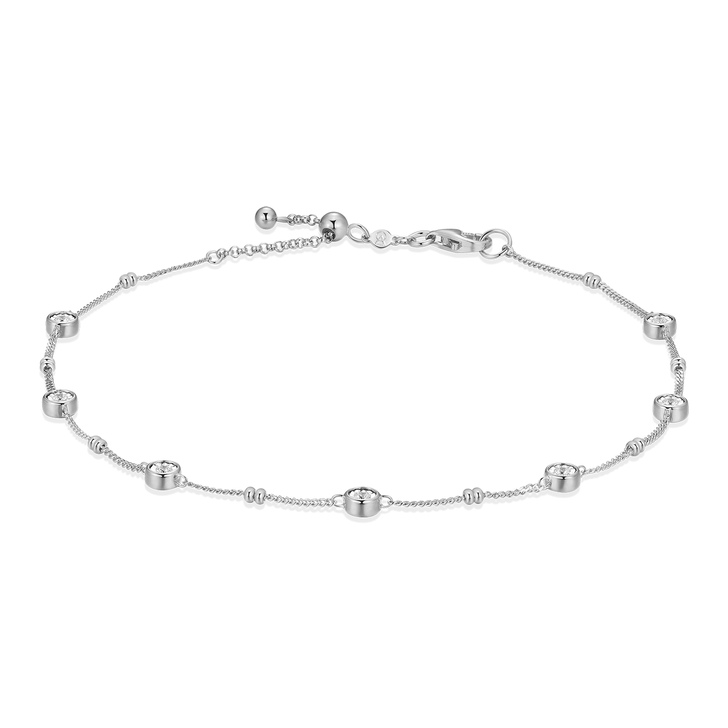 Bezel Station Lab-Created Diamond Beaded Bolo Anklet in Rhodium-Plated Sterling Silver | M by Monte Luna