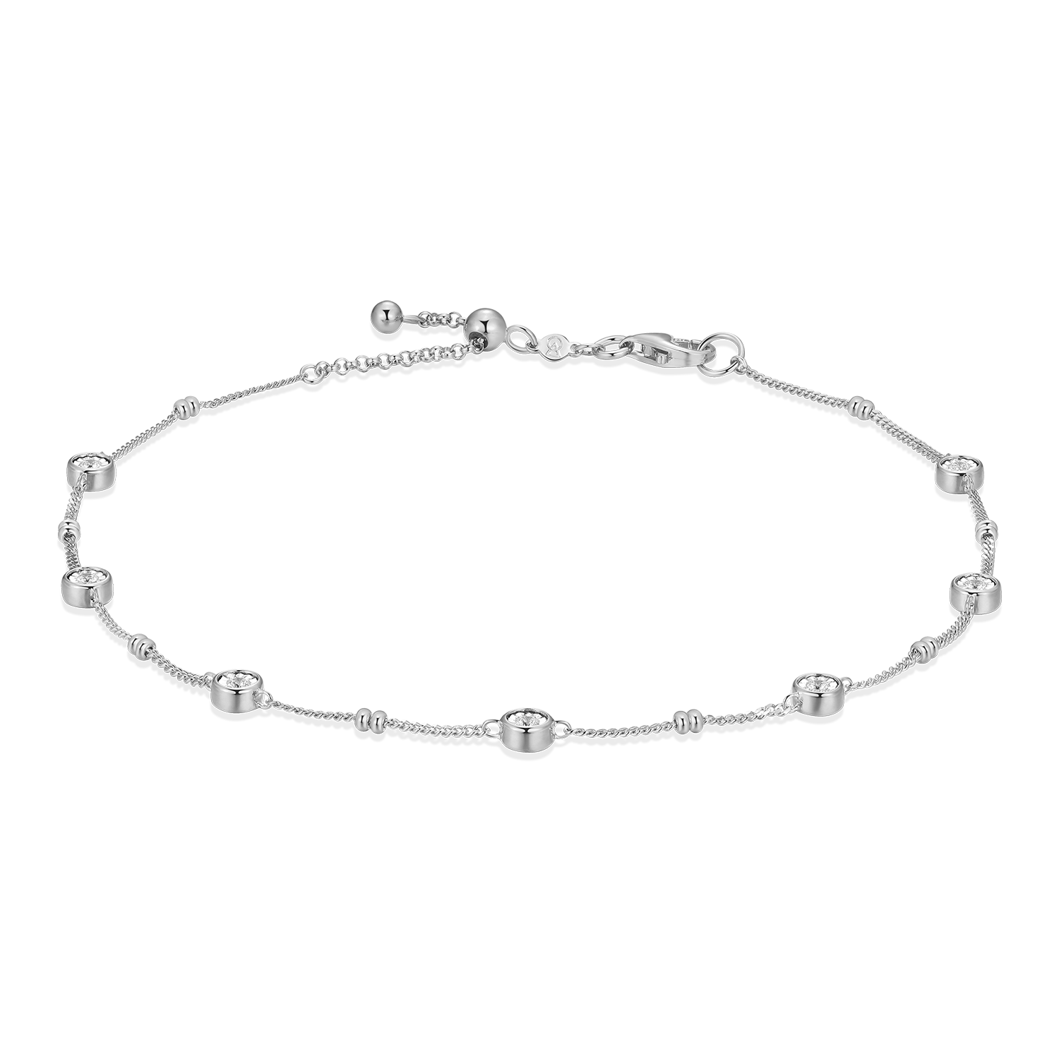 Bezel Station Lab-Created Diamond Beaded Bolo Anklet in Rhodium-Plated Sterling Silver | M by Monte Luna