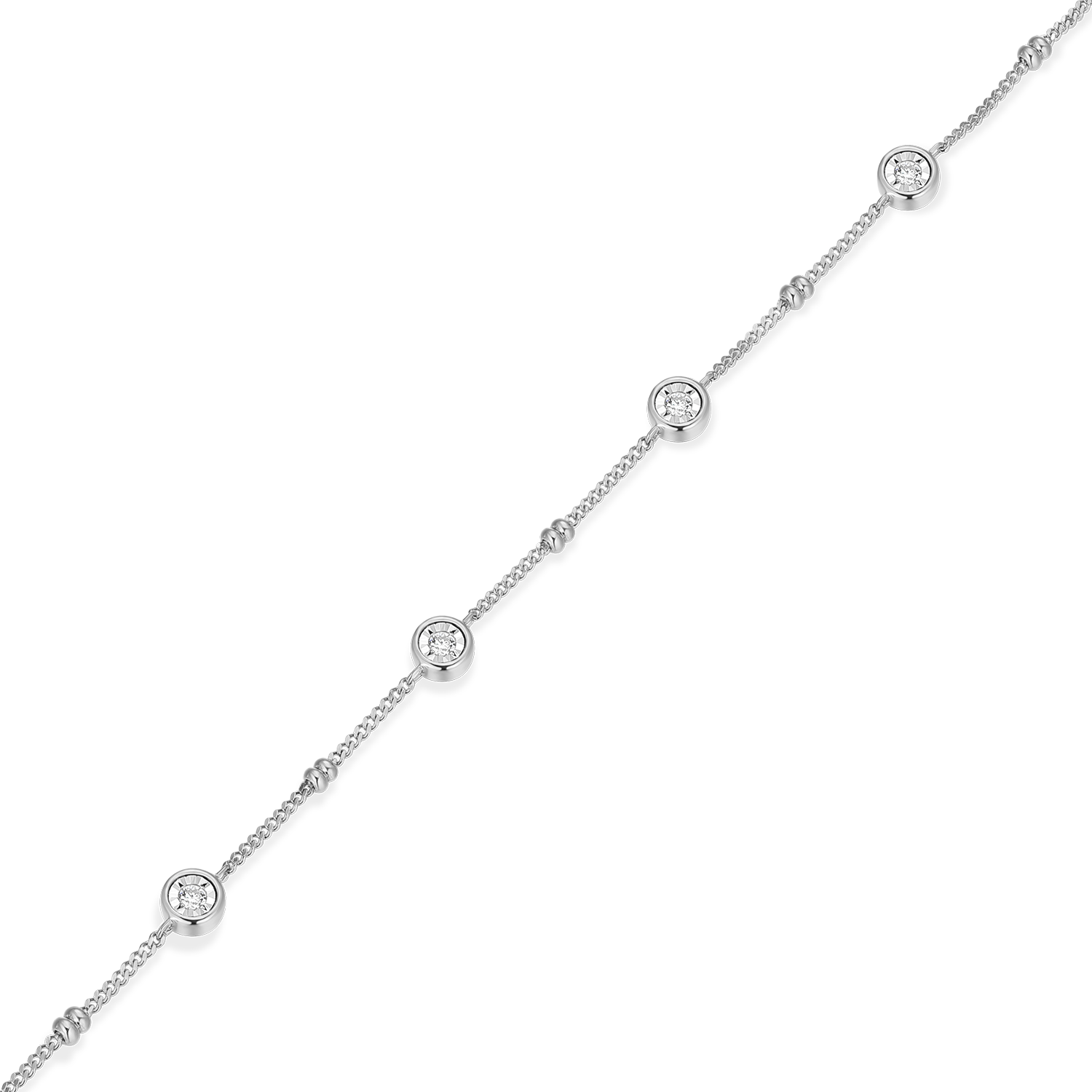 Bezel Station Lab-Created Diamond Beaded Bolo Anklet in Rhodium-Plated Sterling Silver | M by Monte Luna