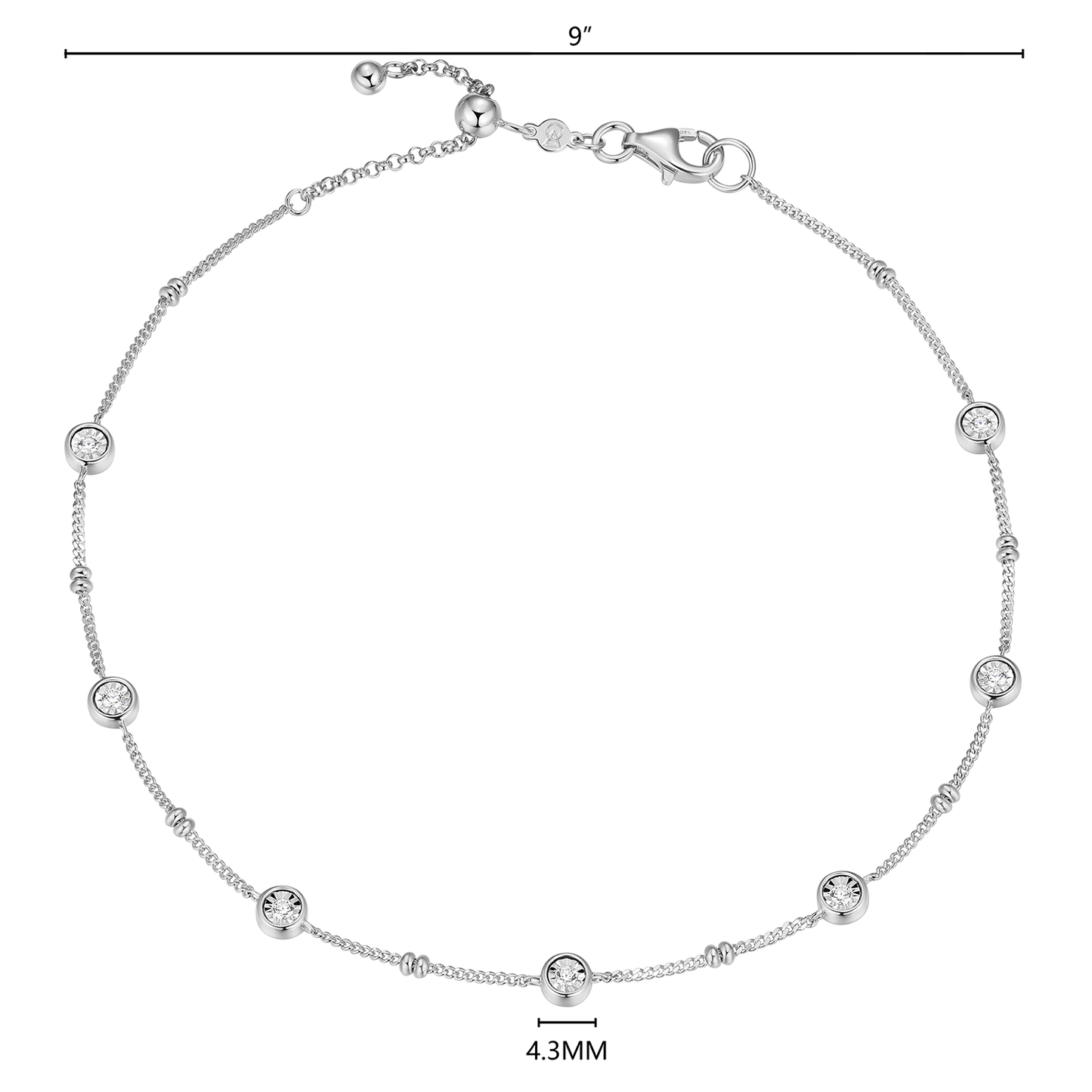 Bezel Station Lab-Created Diamond Beaded Bolo Anklet in Rhodium-Plated Sterling Silver | M by Monte Luna