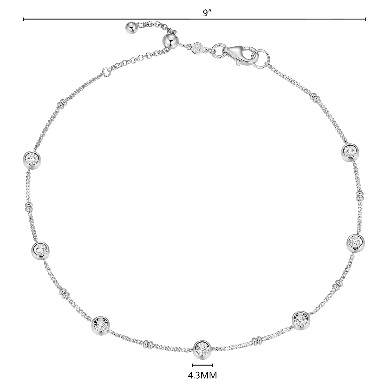 Bezel Station Lab-Created Diamond Beaded Bolo Anklet in Rhodium-Plated Sterling Silver | M by Monte Luna