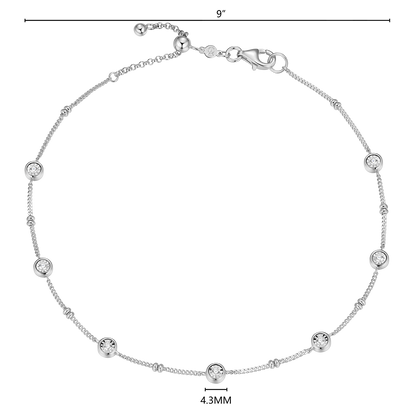 Bezel Station Lab-Created Diamond Beaded Bolo Anklet in Rhodium-Plated Sterling Silver | M by Monte Luna