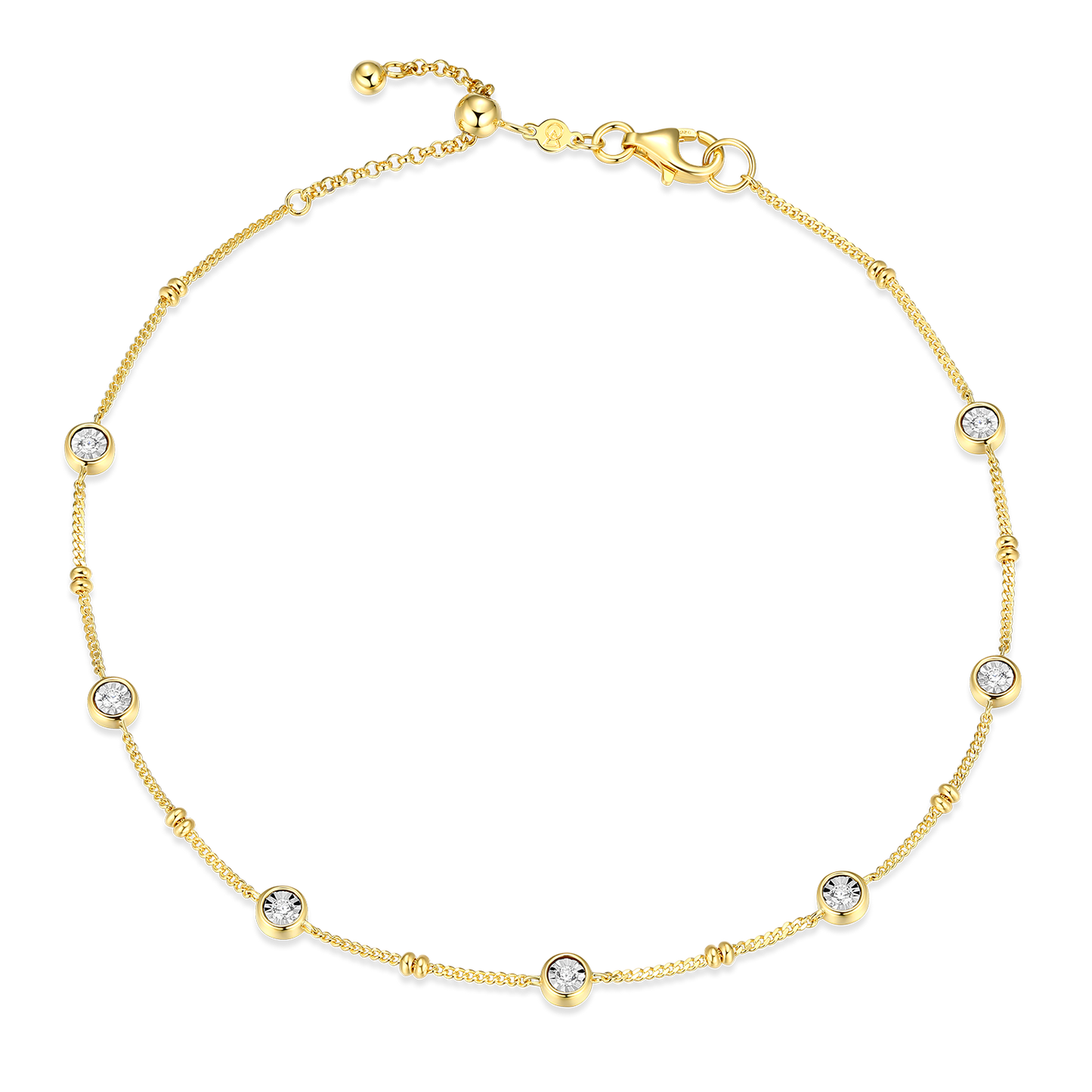 Bezel Station Lab-Created Diamond Beaded Bolo Anklet in 14K Yellow Gold-Plated Sterling Silver | M by Monte Luna