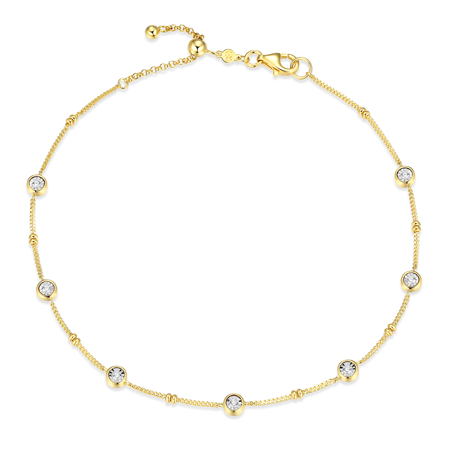 Bezel Station Lab-Created Diamond Beaded Bolo Anklet in 14K Yellow Gold-Plated Sterling Silver | M by Monte Luna