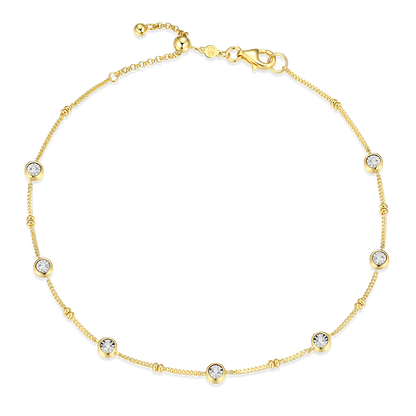 Bezel Station Lab-Created Diamond Beaded Bolo Anklet in 14K Yellow Gold-Plated Sterling Silver | M by Monte Luna