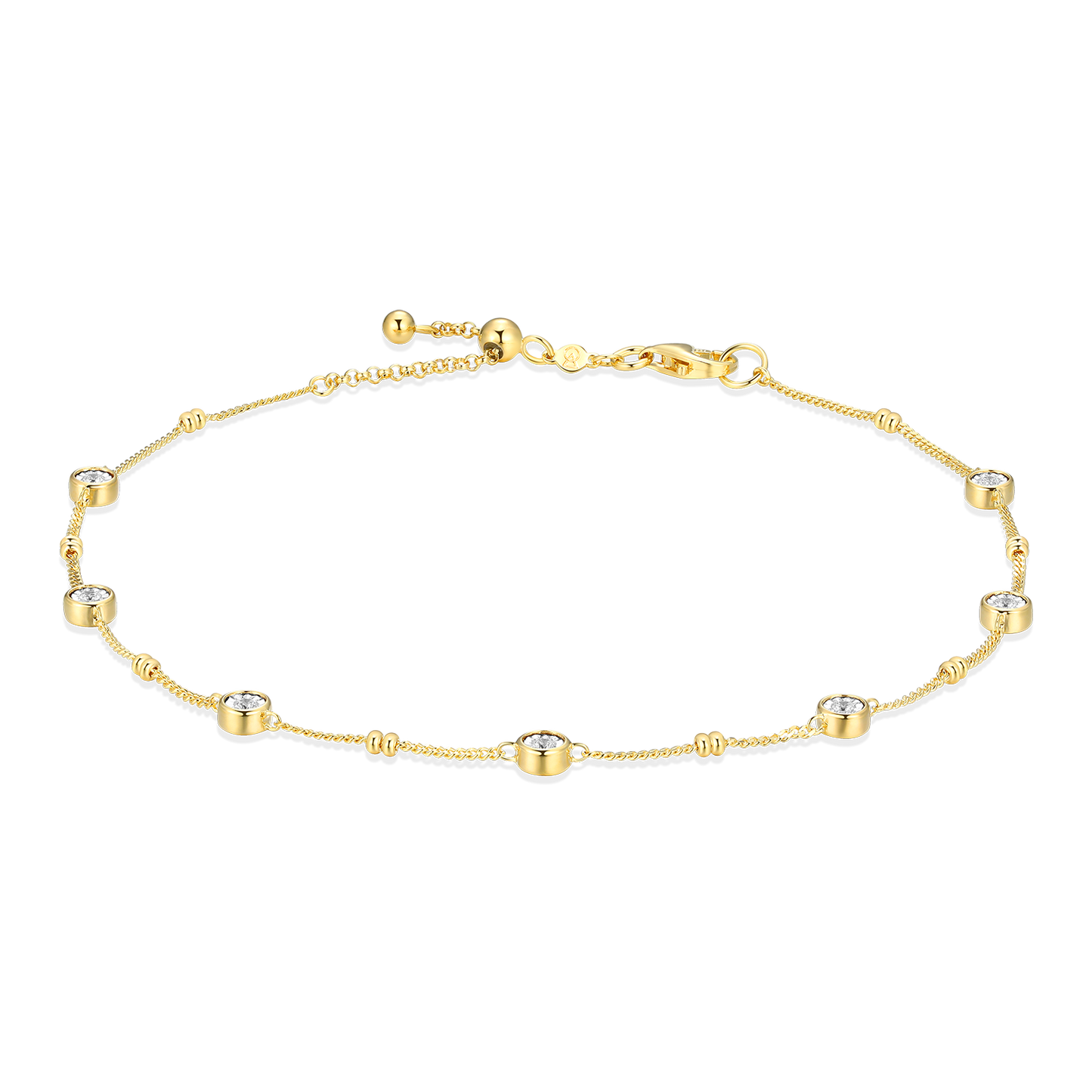 Bezel Station Lab-Created Diamond Beaded Bolo Anklet in 14K Yellow Gold-Plated Sterling Silver | M by Monte Luna