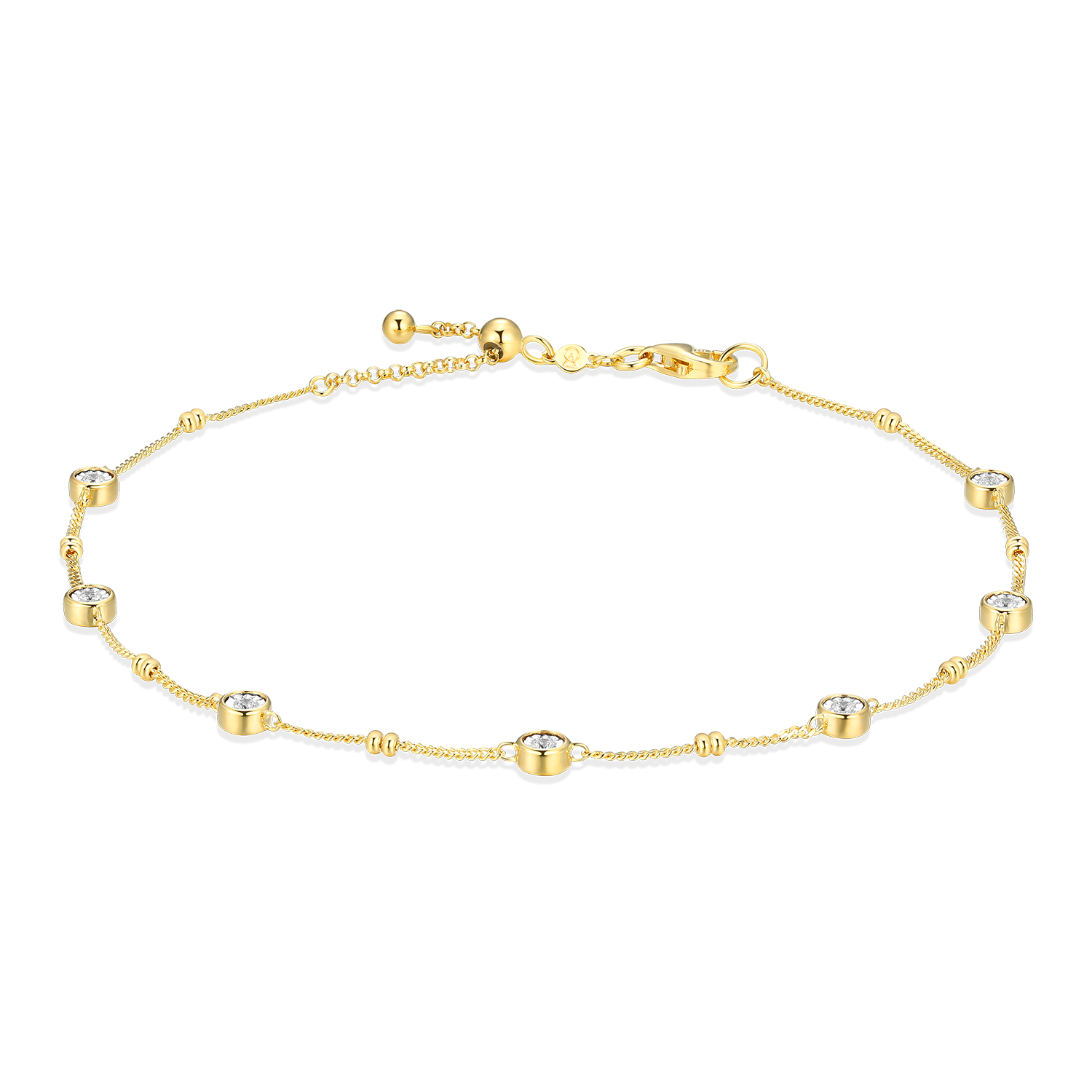 Bezel Station Lab-Created Diamond Beaded Bolo Anklet in 14K Yellow Gold-Plated Sterling Silver | M by Monte Luna