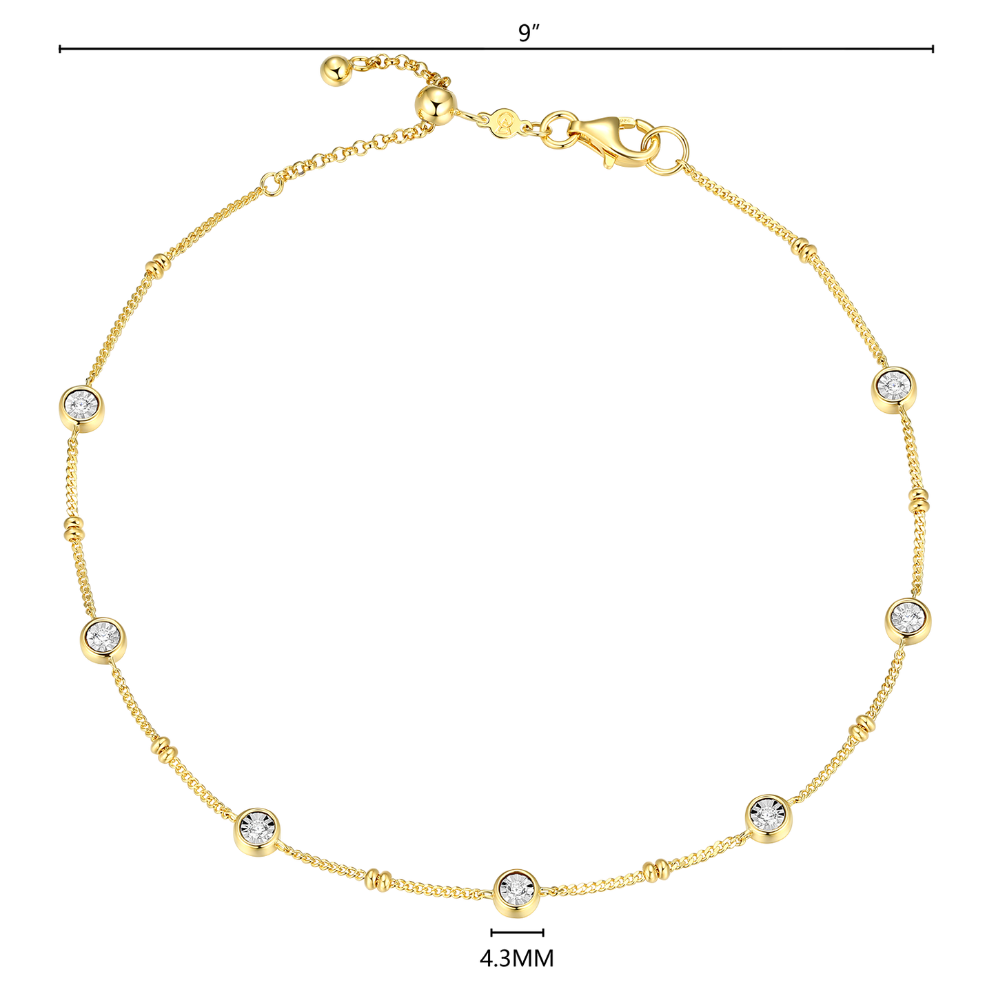 Bezel Station Lab-Created Diamond Beaded Bolo Anklet in 14K Yellow Gold-Plated Sterling Silver | M by Monte Luna