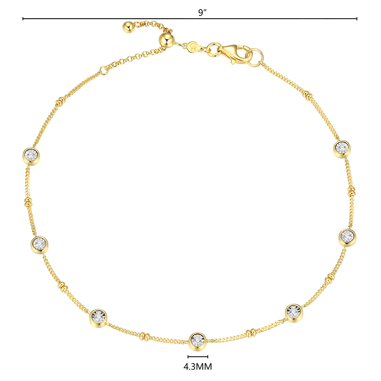 Bezel Station Lab-Created Diamond Beaded Bolo Anklet in 14K Yellow Gold-Plated Sterling Silver | M by Monte Luna