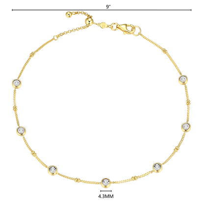 Bezel Station Lab-Created Diamond Beaded Bolo Anklet in 14K Yellow Gold-Plated Sterling Silver | M by Monte Luna