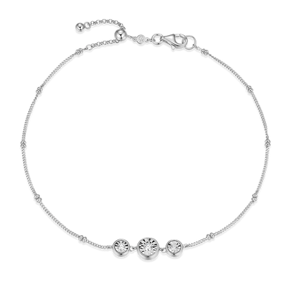 Trio Bezel-Set Lab-Created Diamond Beaded Bolo Anklet in Rhodium-Plated Sterling Silver | M by Monte Luna