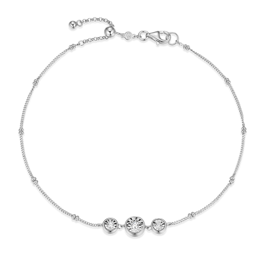 Trio Bezel-Set Lab-Created Diamond Beaded Bolo Anklet in Rhodium-Plated Sterling Silver | M by Monte Luna