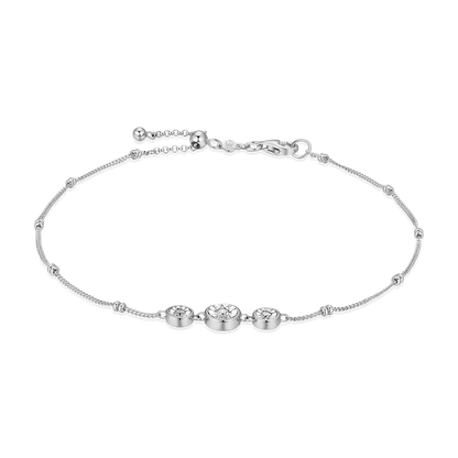 Trio Bezel-Set Lab-Created Diamond Beaded Bolo Anklet in Rhodium-Plated Sterling Silver | M by Monte Luna