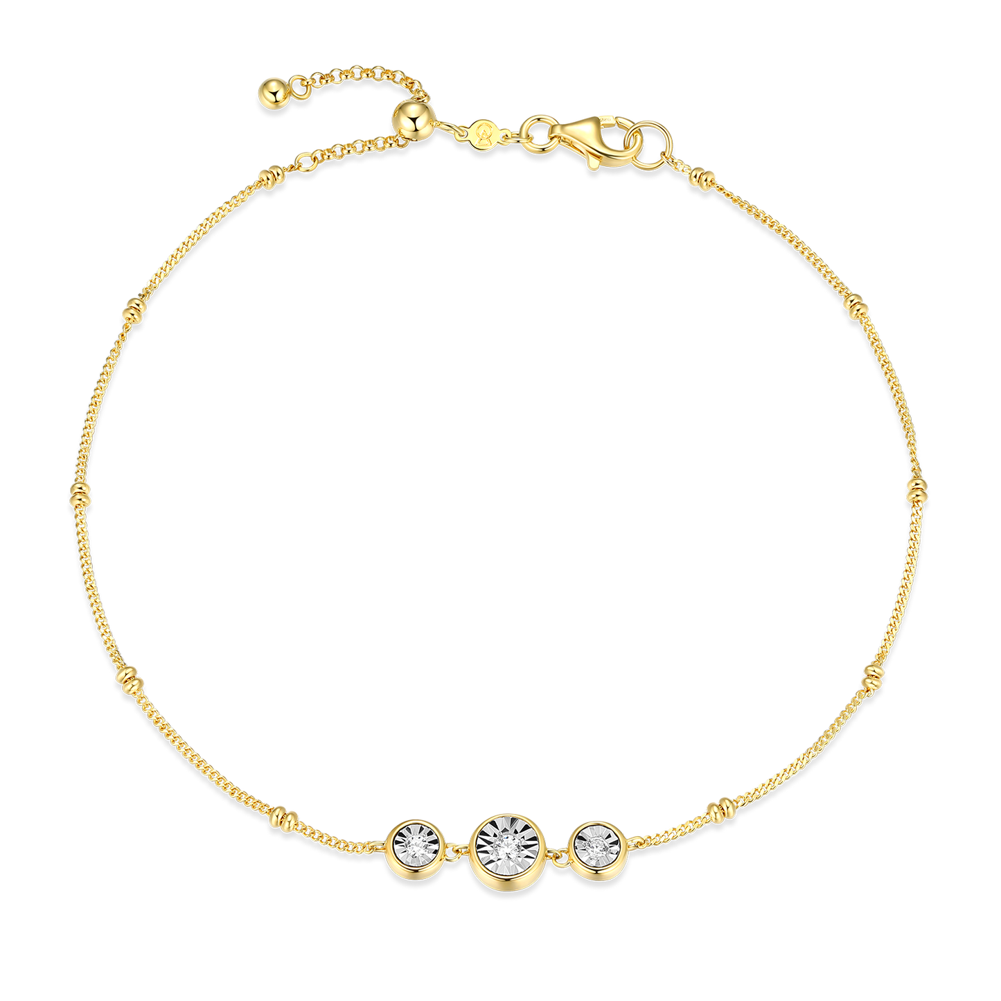 Trio Bezel-Set Lab-Created Diamond Beaded Bolo Anklet in 14K Yellow Gold-Plated Sterling Silver | M by Monte Luna