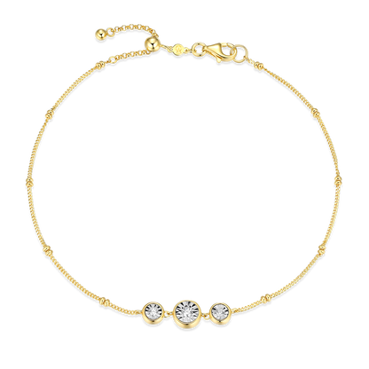 Trio Bezel-Set Lab-Created Diamond Beaded Bolo Anklet in 14K Yellow Gold-Plated Sterling Silver | M by Monte Luna