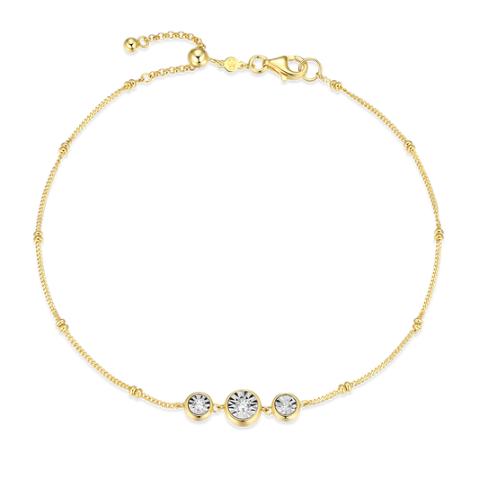Trio Bezel-Set Lab-Created Diamond Beaded Bolo Anklet in 14K Yellow Gold-Plated Sterling Silver | M by Monte Luna