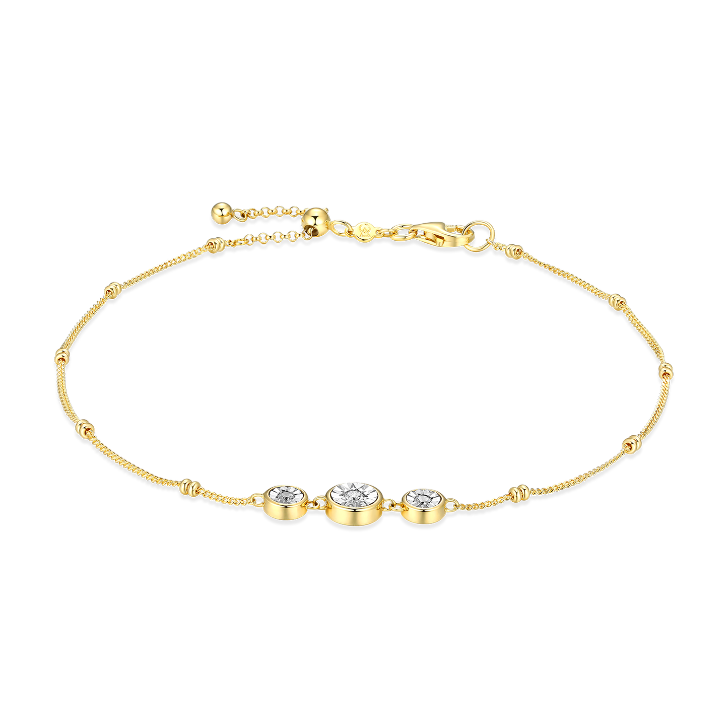 Trio Bezel-Set Lab-Created Diamond Beaded Bolo Anklet in 14K Yellow Gold-Plated Sterling Silver | M by Monte Luna