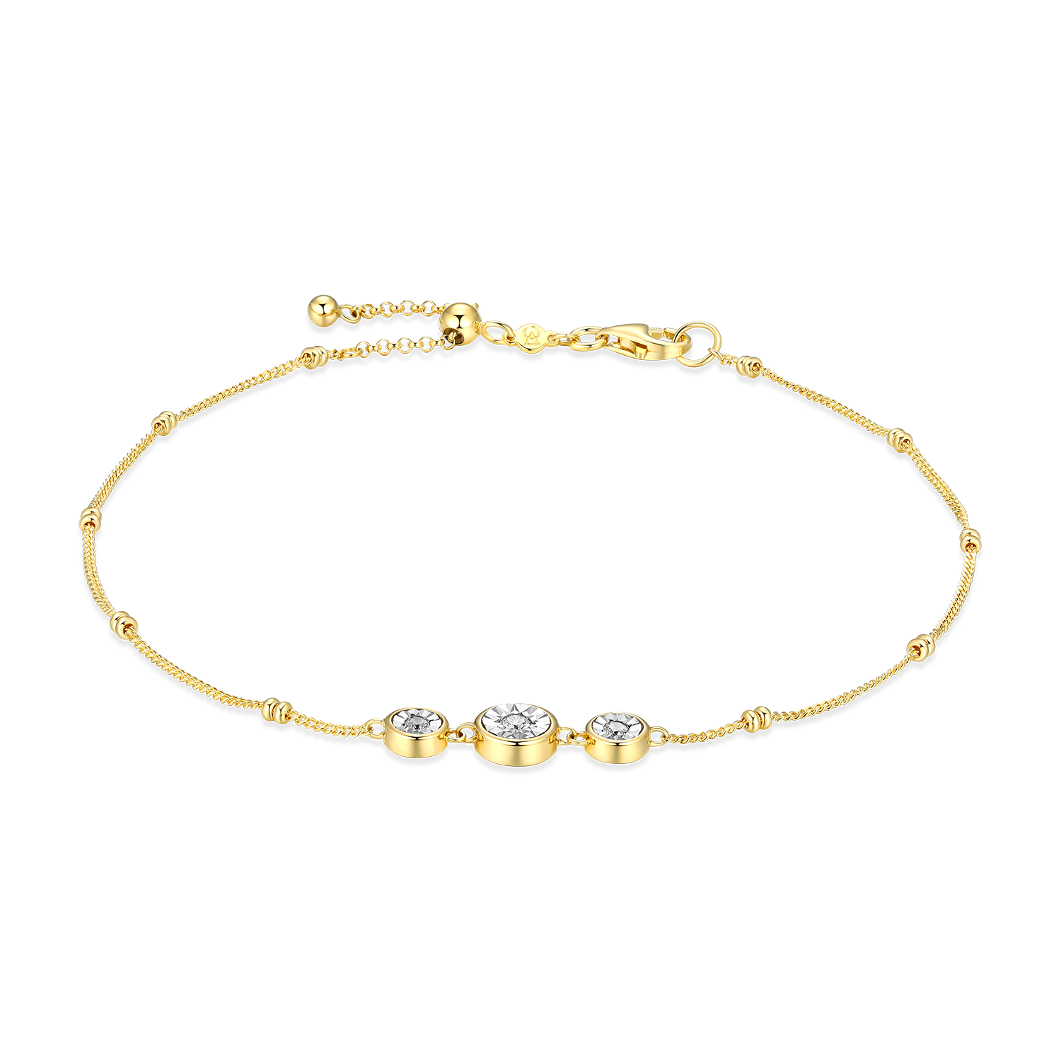 Trio Bezel-Set Lab-Created Diamond Beaded Bolo Anklet in 14K Yellow Gold-Plated Sterling Silver | M by Monte Luna