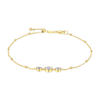 Trio Bezel-Set Lab-Created Diamond Beaded Bolo Anklet in 14K Yellow Gold-Plated Sterling Silver | M by Monte Luna