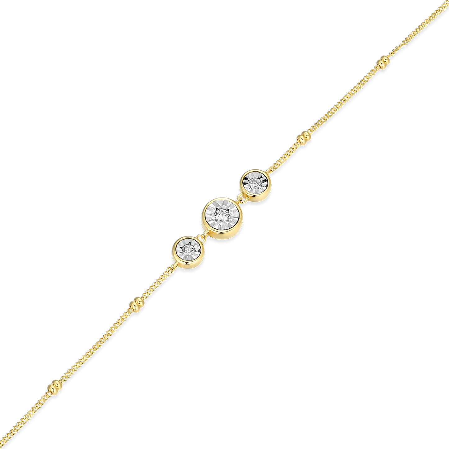 Trio Bezel-Set Lab-Created Diamond Beaded Bolo Anklet in 14K Yellow Gold-Plated Sterling Silver | M by Monte Luna