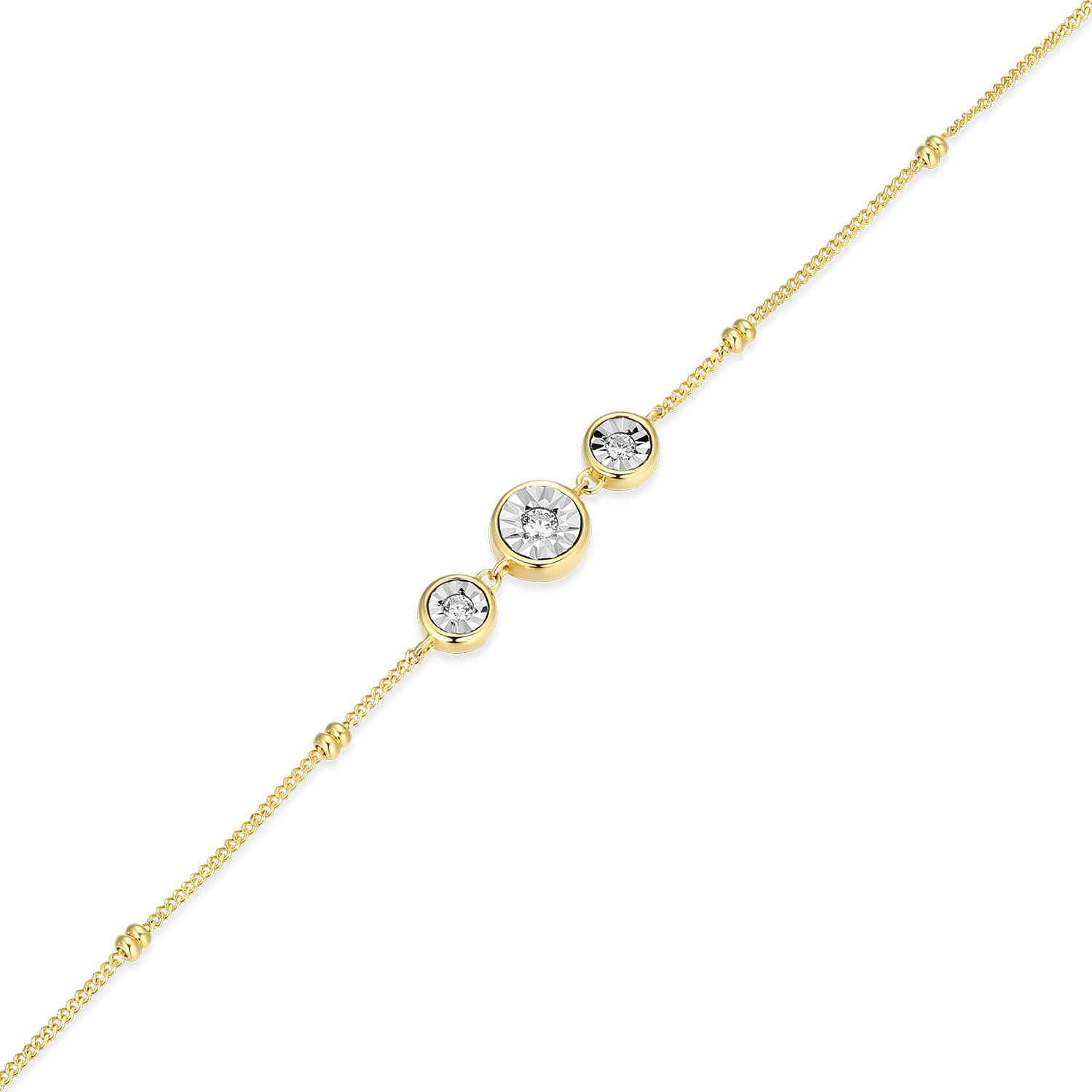 Trio Bezel-Set Lab-Created Diamond Beaded Bolo Anklet in 14K Yellow Gold-Plated Sterling Silver | M by Monte Luna