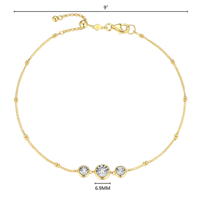 Trio Bezel-Set Lab-Created Diamond Beaded Bolo Anklet in 14K Yellow Gold-Plated Sterling Silver | M by Monte Luna