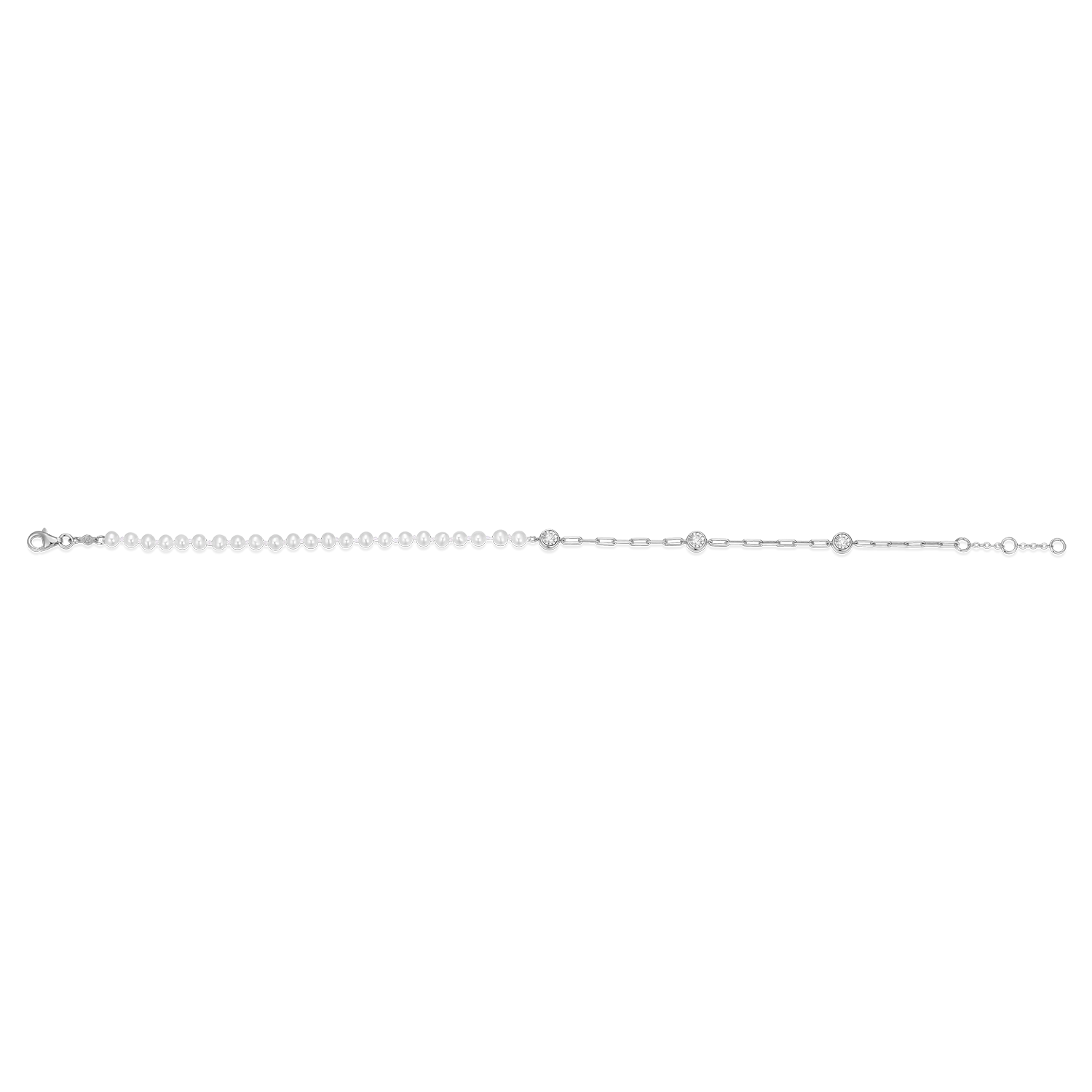 Freshwater Baby Pearl & Lab-Created Diamond Station Paperclip Anklet in Rhodium-Plated Sterling Silver | M by Monte Luna