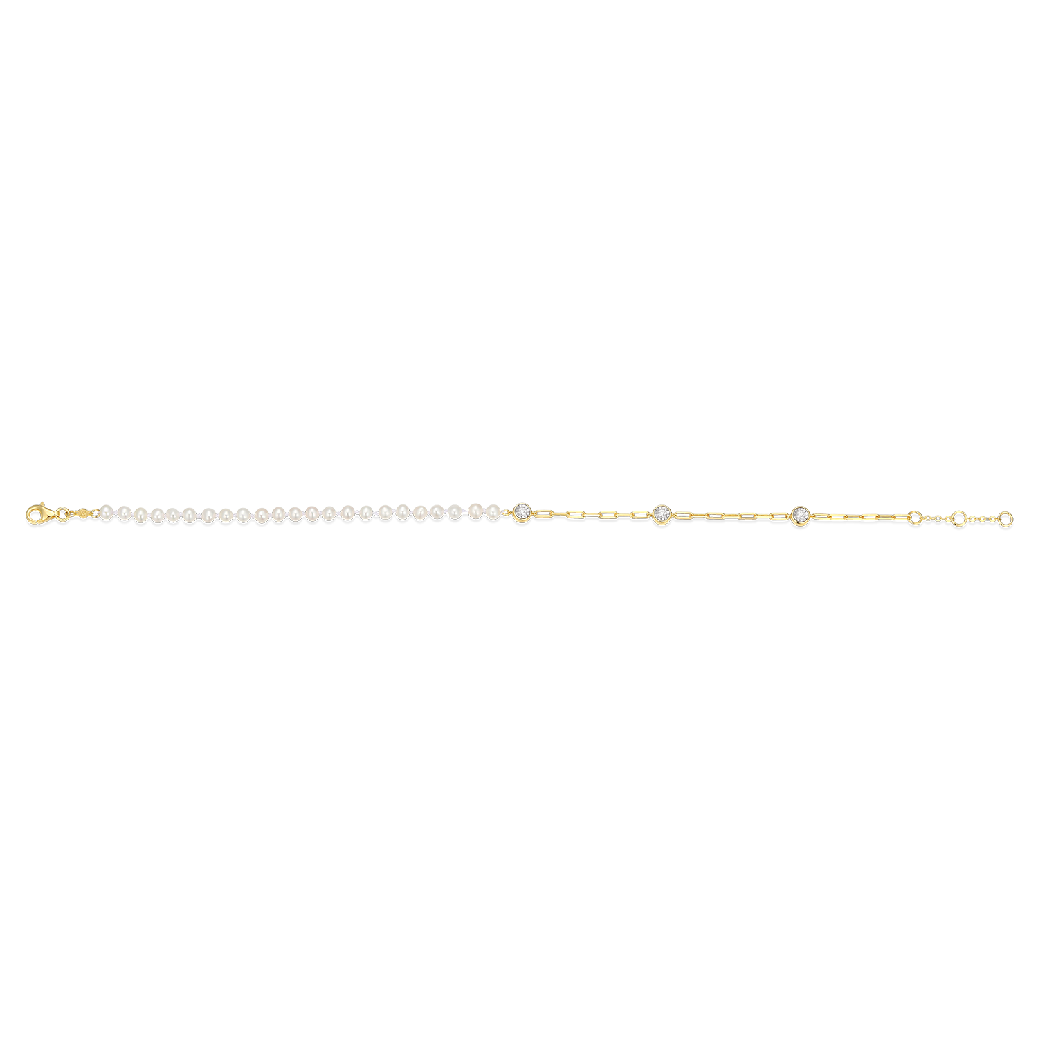 Freshwater Baby Pearl & Lab-Created Diamond Station Paperclip Anklet in 14K Yellow Gold-Plated Sterling Silver | M by Monte Luna