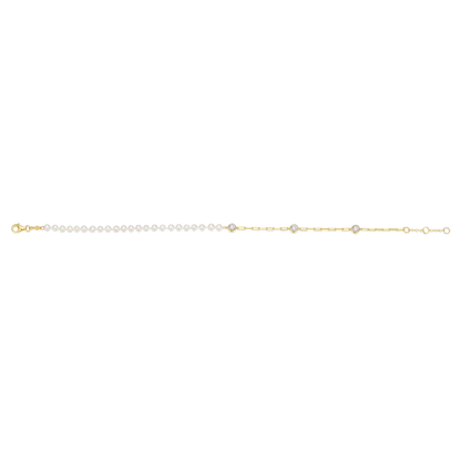 Freshwater Baby Pearl & Lab-Created Diamond Station Paperclip Anklet in 14K Yellow Gold-Plated Sterling Silver | M by Monte Luna