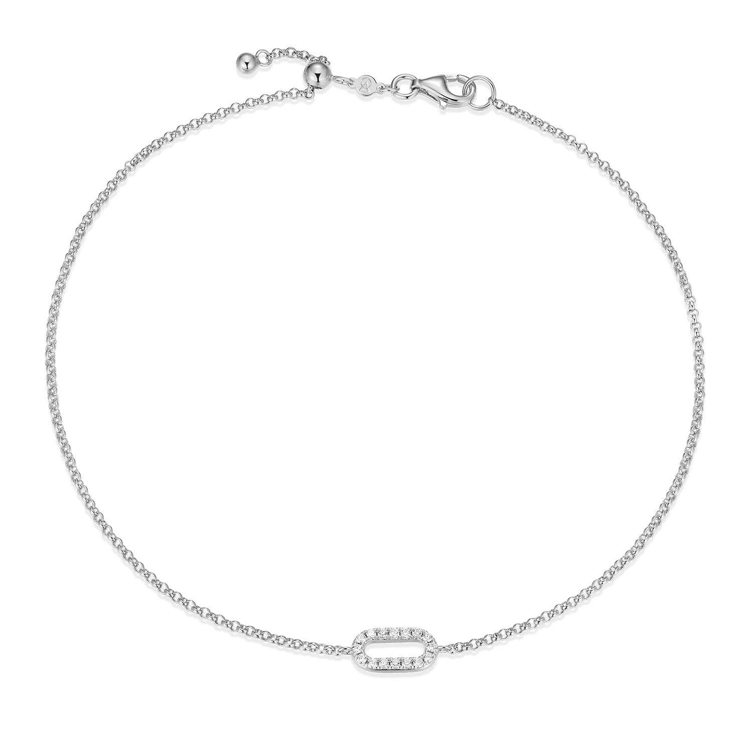 Mini Paperclip Pendant Lab-Created Diamond Bolo Anklet in Rhodium-Plated Sterling Silver | M by Monte Luna