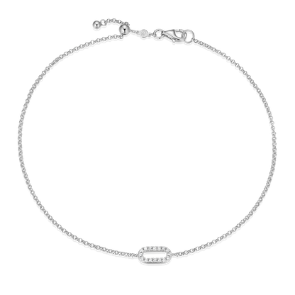 Mini Paperclip Pendant Lab-Created Diamond Bolo Anklet in Rhodium-Plated Sterling Silver | M by Monte Luna