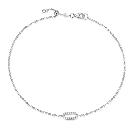 Mini Paperclip Pendant Lab-Created Diamond Bolo Anklet in Rhodium-Plated Sterling Silver | M by Monte Luna