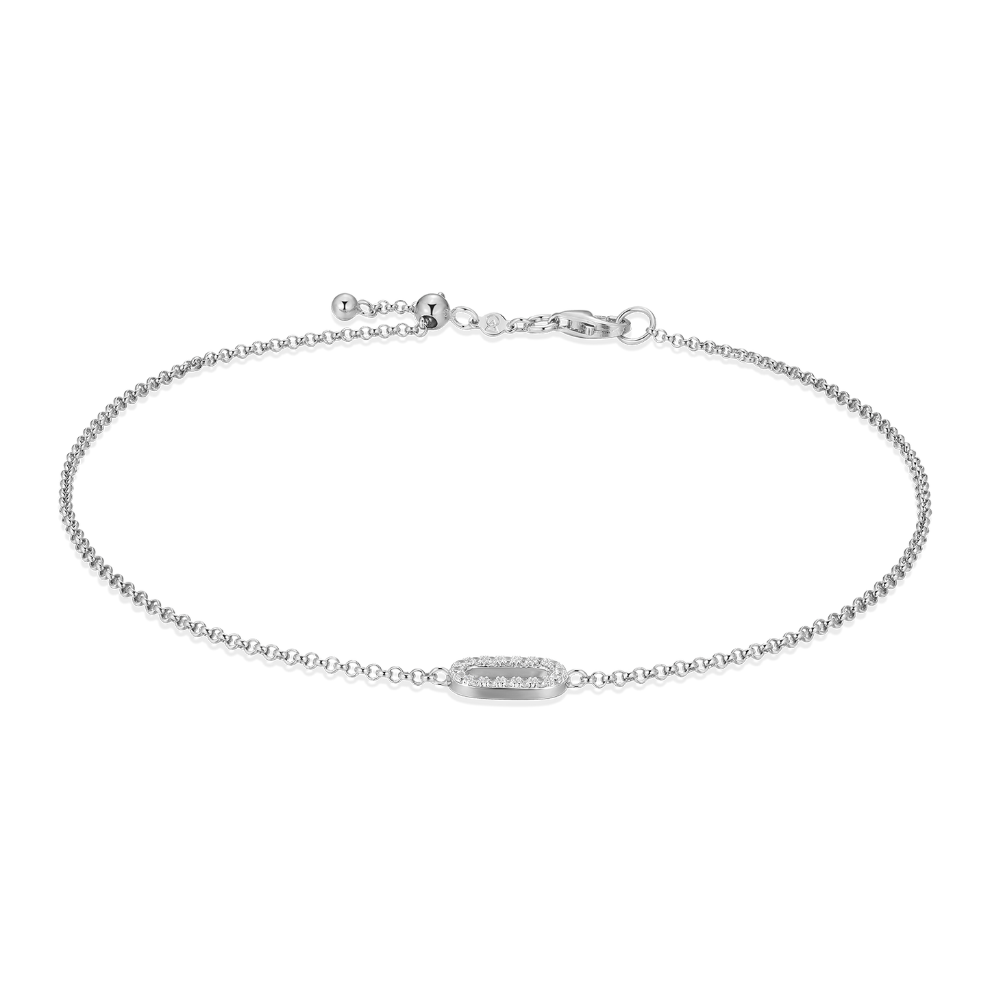 Mini Paperclip Pendant Lab-Created Diamond Bolo Anklet in Rhodium-Plated Sterling Silver | M by Monte Luna
